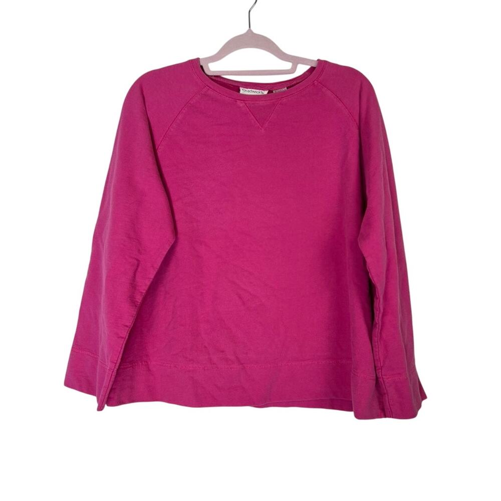 Chadwick's Pink Long Sleeve Pullover V Stitch 100% Cotton Sweatshirt Top Size XL